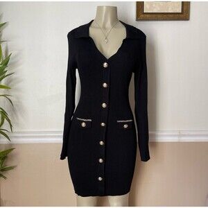 Jolie & Joy Women’s Front Gold Button Chain Ribbed Bodycon Dress